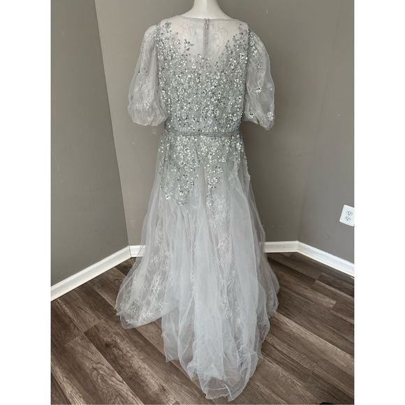 MAC DUGGAL EMBELLISHED PUFF SLEEVE A LINE GOWN - Picture 7 of 11